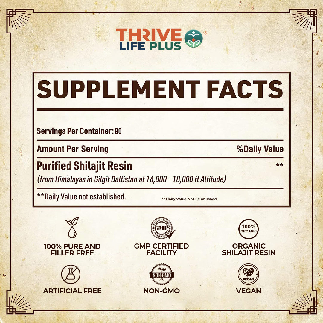 Thrive Life Plus™ Grade A Himalayan Shilajit Resin | Natural Energy Supplement | 30g, 90 servings